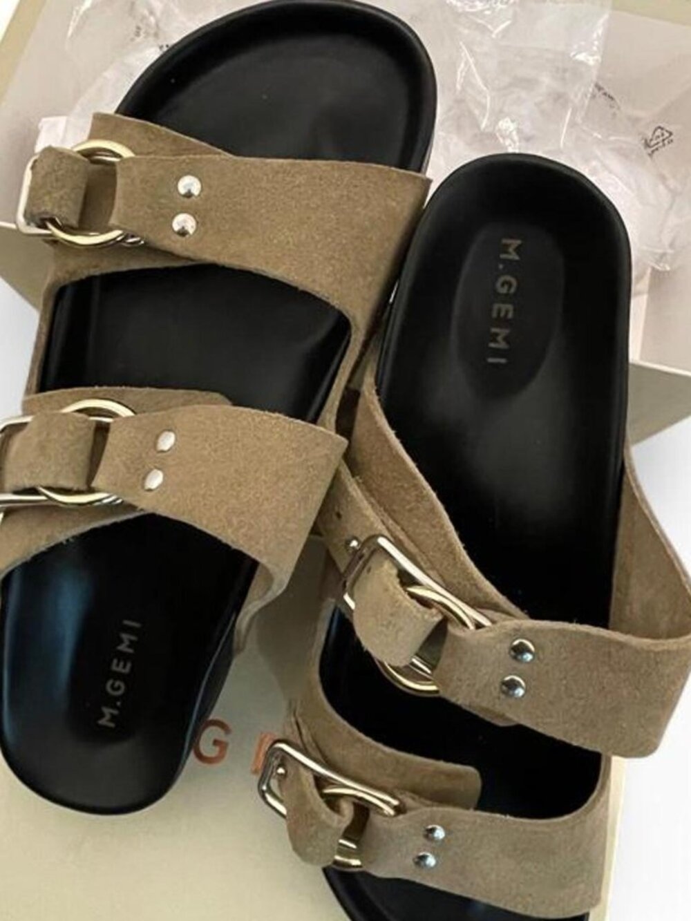 M. Gemi Italian Suede Double-Strap Slides Taupe | Size 10 | EUR 41